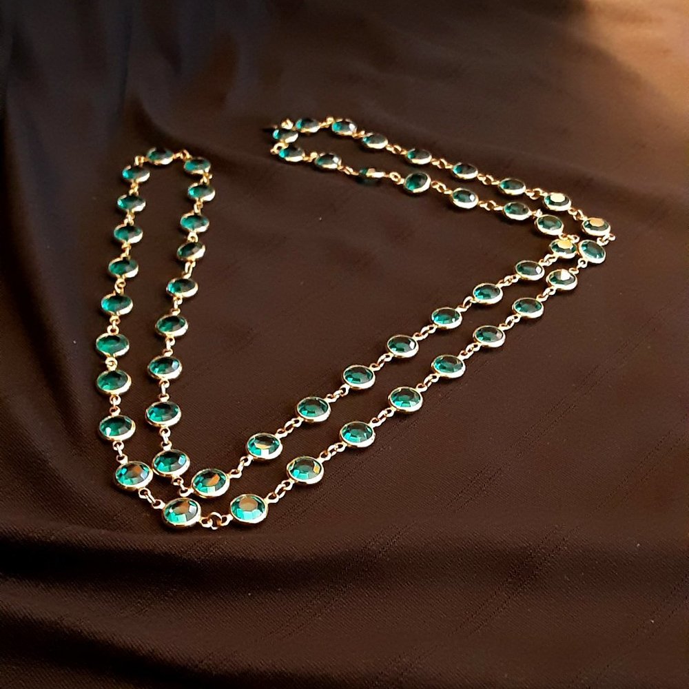 Teal and Goldtoned Swarovski Crystal Necklace Signed SWAROVSKI